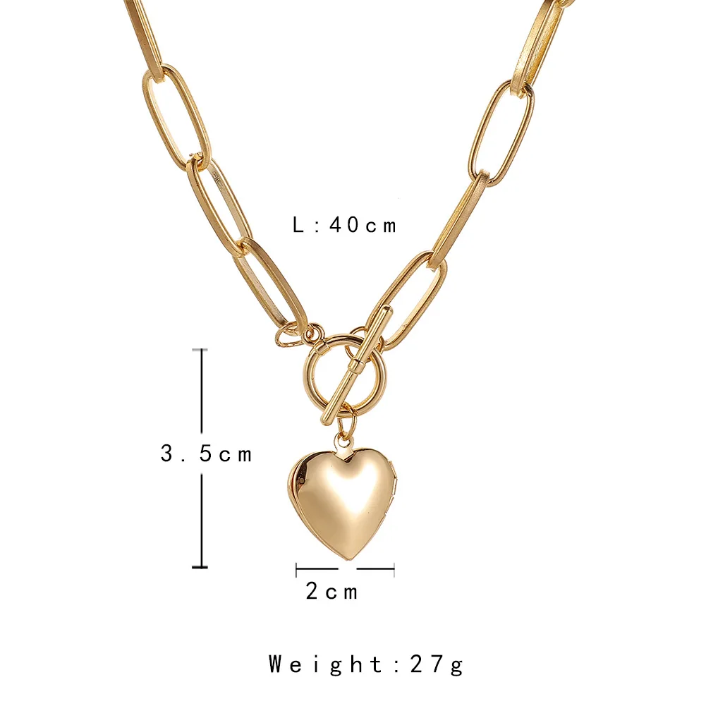 Toggle Clasp Curb Chain Clavicle Necklace Love Heart Pendant Party Jewelry