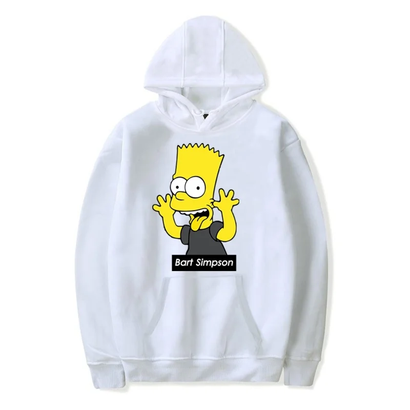 Худи унисекс с длинными рукавами и принтом «The Simpson family Bart Simpson», Свободная Женская толстовка - Цвет: Белый