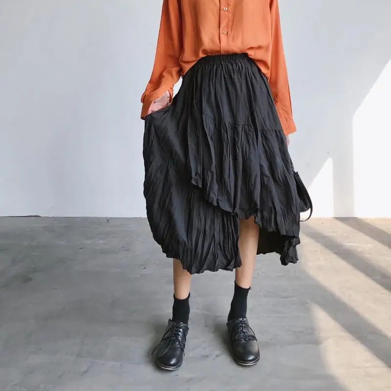 

Super Love! Irregular Joint Yamamoto Dark Wind Elastic Waist Black/white Pleated Chiffon Skirt Skirt