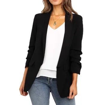

Women Lapel Blazer Solid Color Long Sleeve Small Blazer Coat Office Lady HSJ88
