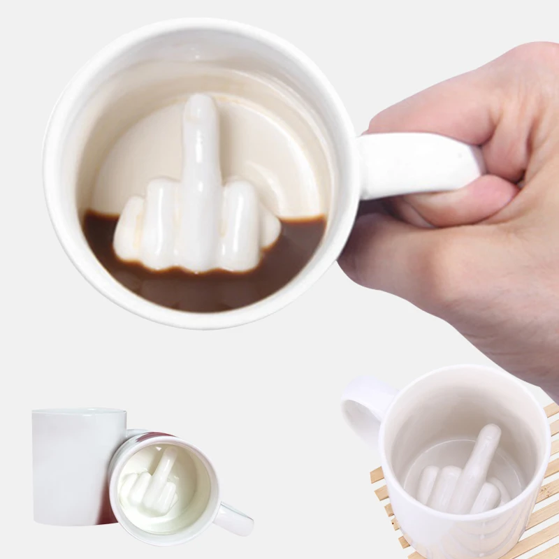 Design Novelty White Middle Finger Style Mug Creative Cute Mug Cup Coffee Milk Cup Water Cup Funny Ceramic Mug 300ml Gift Cup