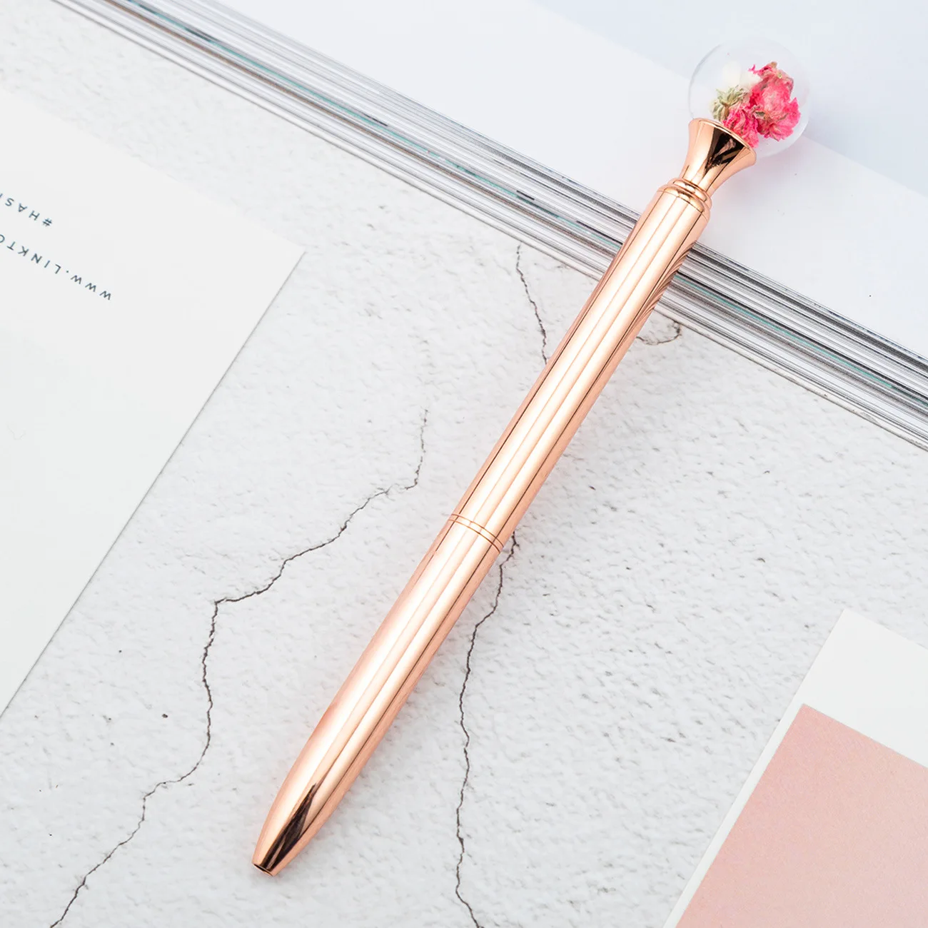 Rose gold Личный лазерный металлический с индивидуальным логотипом ручка креативный шар сухая Цветочная шариковая ручка подарок на день рождения свадьбу рекламная ручка - Цвет: Rose gold