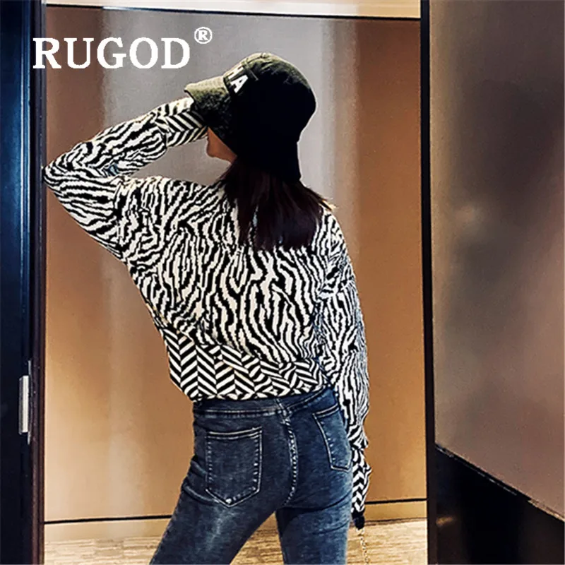 RUGOD, элегантный укороченный топ в полоску зебры, футболка с длинным рукавом, корейский стиль, Зимние Топы для женщин, Корейская одежда, осень