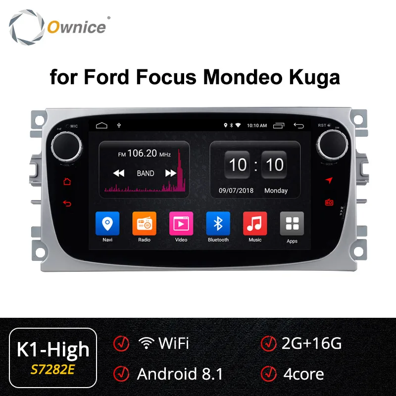 S7282 K1-High Ownice K3 K5 K6 Android 9,0 2 DIN автомобильный DVD плеер gps Navi для Ford Focus Mondeo Kuga C-MAX S-MAX Galaxy стерео головное устройство 4 аппарат не привязан к оператору сотовой связи - Цвет: S7282 K1-High