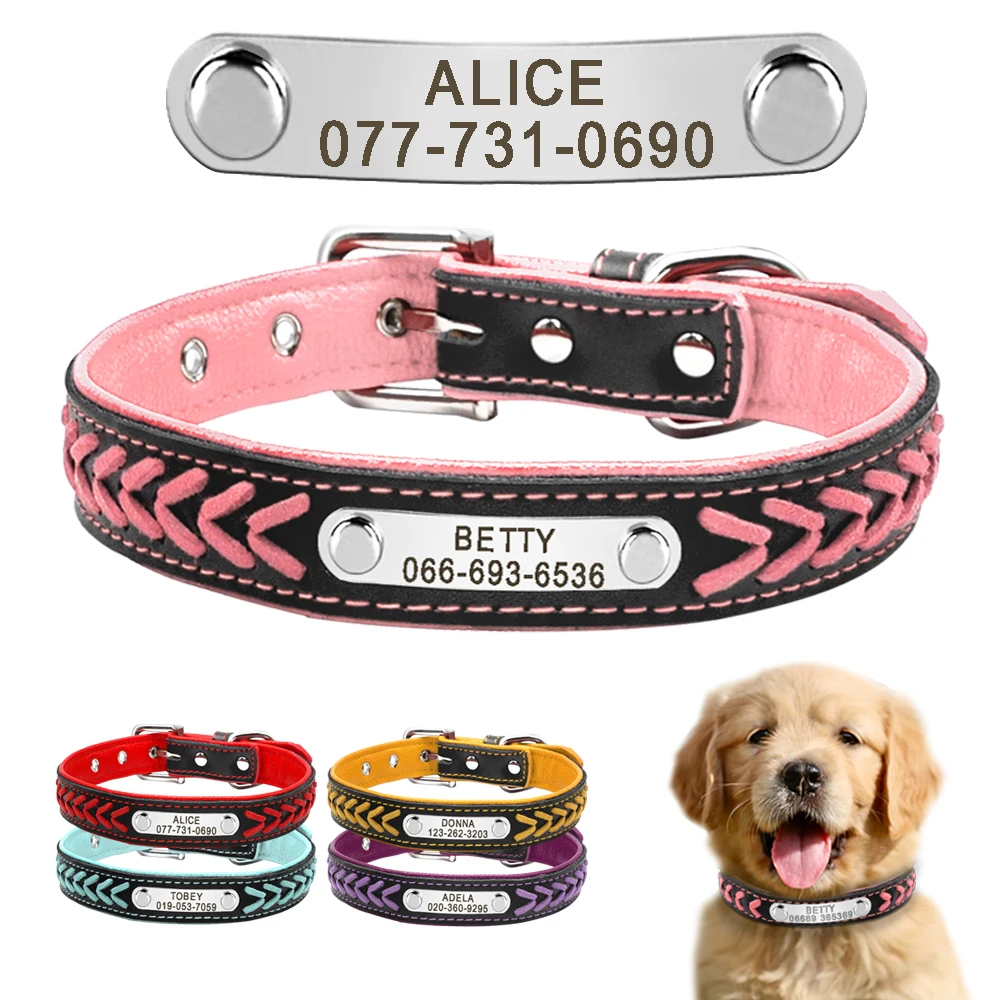 

Leather Dog Collar Personalized Collars With Nameplate Customized Pet ID Tag Collar for Small Medium Large Dogs Pitbull