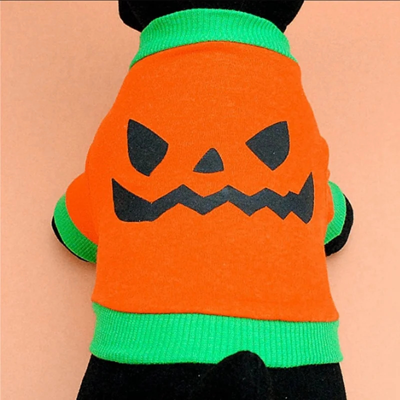 Одежда с короткими рукавами для собак на Хэллоуин, оранжевые толстовки с тыквой, жилет, одежда для собак и кошек, костюм для маленьких собак, мягкая рубашка, топы