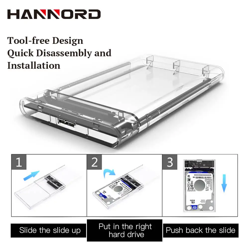 Hannord 2,5 дюймов HDD чехол USB 3,0 адаптер HDD USB чехол портативный внешний жесткий диск Корпус SATA 3 для SSD Поддержка 2 ТБ UASP