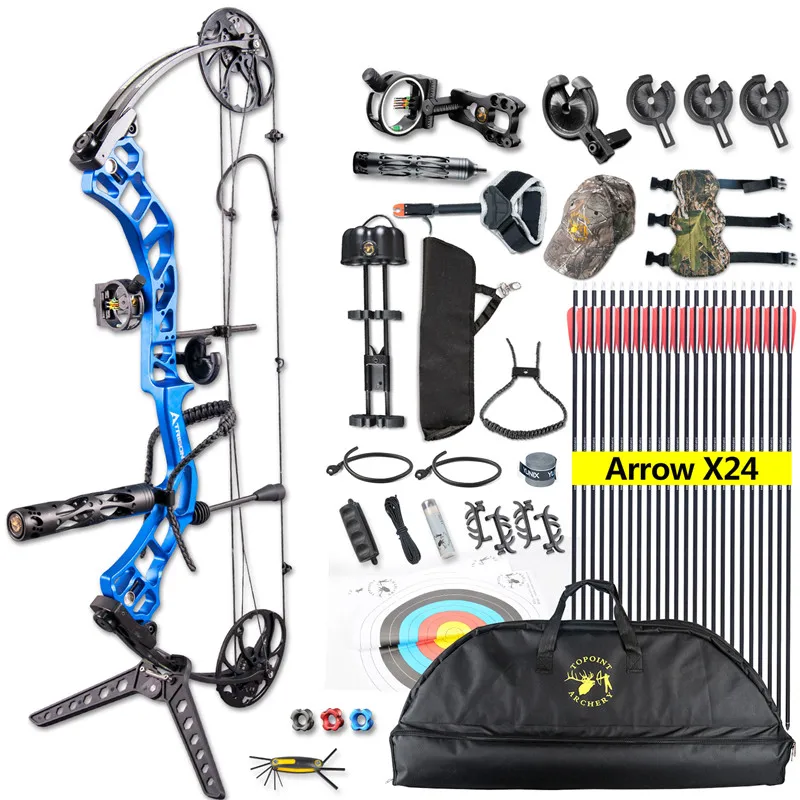 blue 1Set Tournament Compound Bow 19-70lbs Adjustable Import Limb Archery Professional Shooting with Bow and Arrow Set Accessories - Цвет: blue