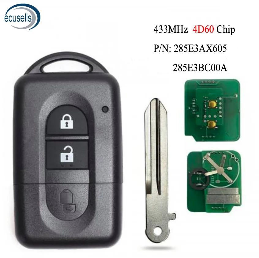 ID46/4D60 Chip Smart Remote Key for Nissan Juke Navara Micra Xtrail Qashqai Duke 433MHz P/N: 285E34X00A 285E3EB30A | Автомобили и