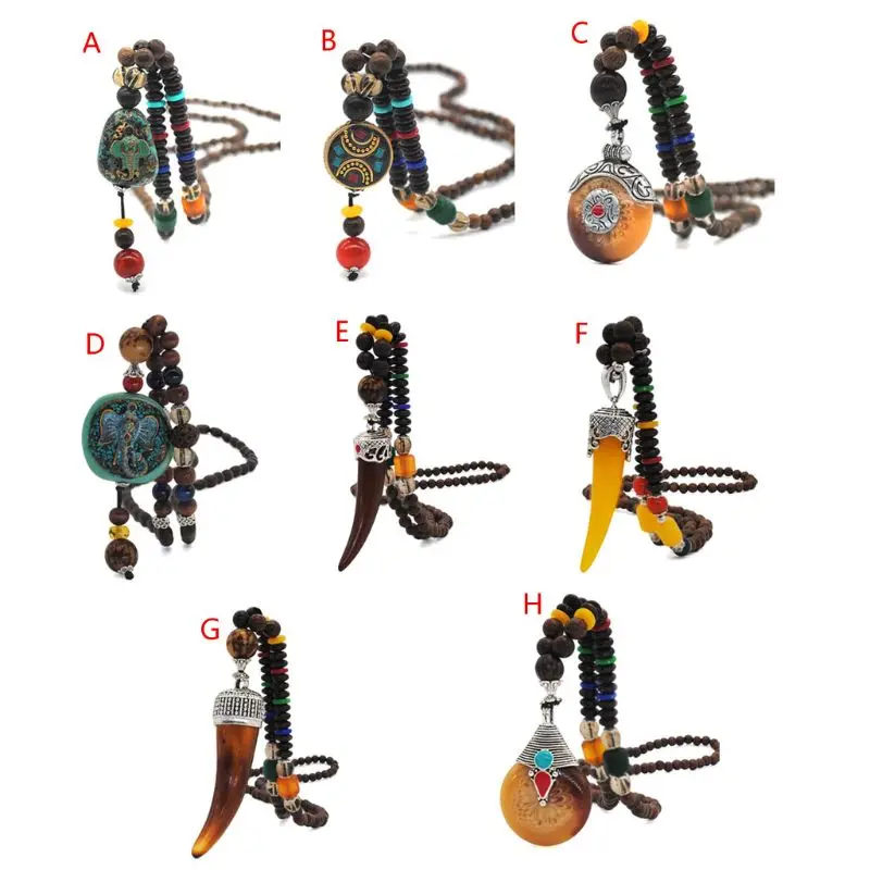 #*Cheap Handmade Ethnic Nepal Necklace Buddhist Wood Beads Long Sweater Chain Pendant Necklace