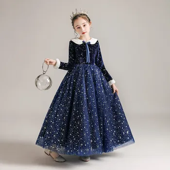 

Children Girls Autumn Winter Thick Warm High quality Long sleeves Birthday Wedding Party Princess Dress Model Show Catwalk Dress