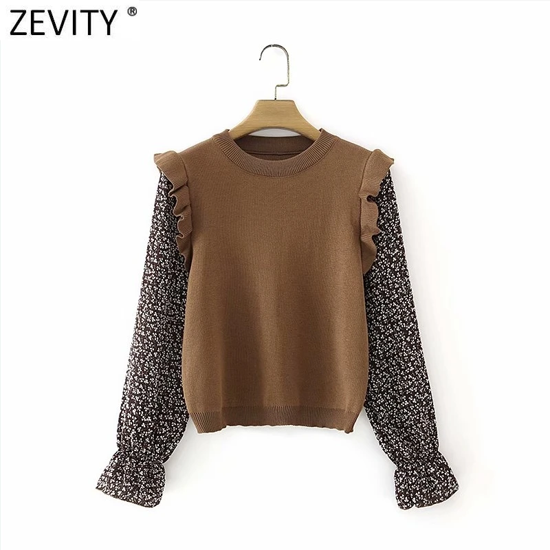 Женская трикотажная блузка Zevity LS7537 шифоновая с принтом и рукавами в стиле