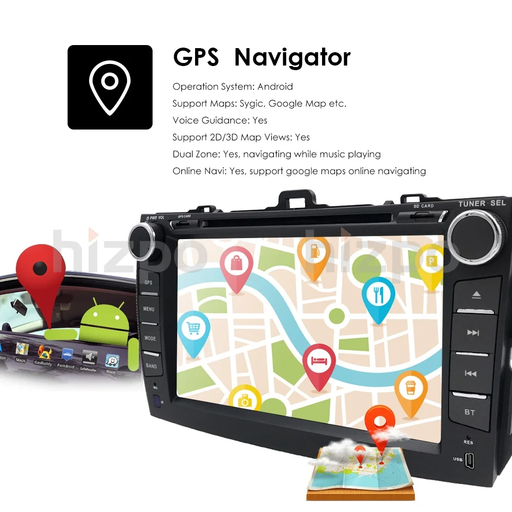 Best 8"Quad Core 2 din car radio dvd gps android 9.0 For Toyota corolla 2007-2011 in dash autoradio multimedia head unit 2G Ram Wifi 19