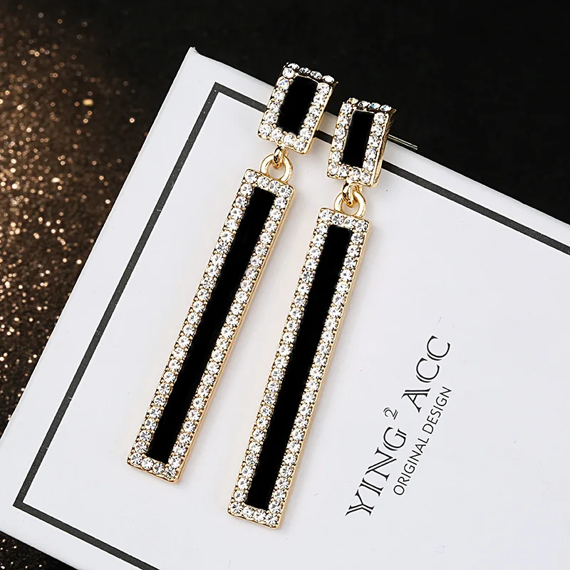 Earrings Super Flash rhinestone earrings women's geometric strips full online celebrity retro temperament | Украшения и