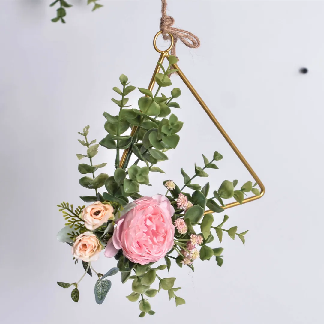 Креативная кованая железная гирлянда пеньковая веревка настенный цветочный венок искусственный цветок пион обруч венок для украшения свадьбы