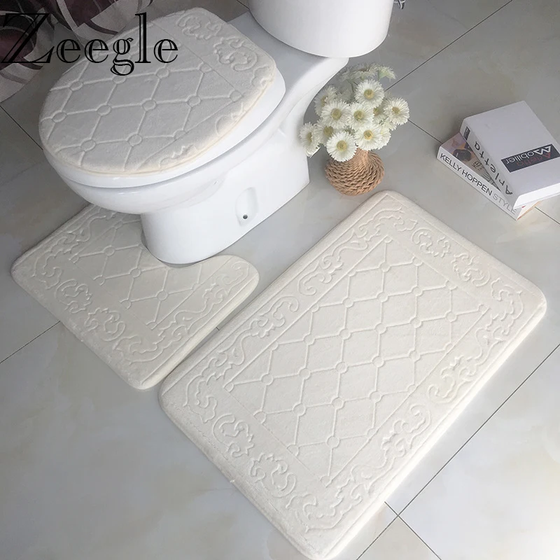 

Zeegle Bathroom Mats Anti Slip Bathroom Mat Set Washable Bath Mat Toilet Rugs Absorbent Shower Rug Foot Mat