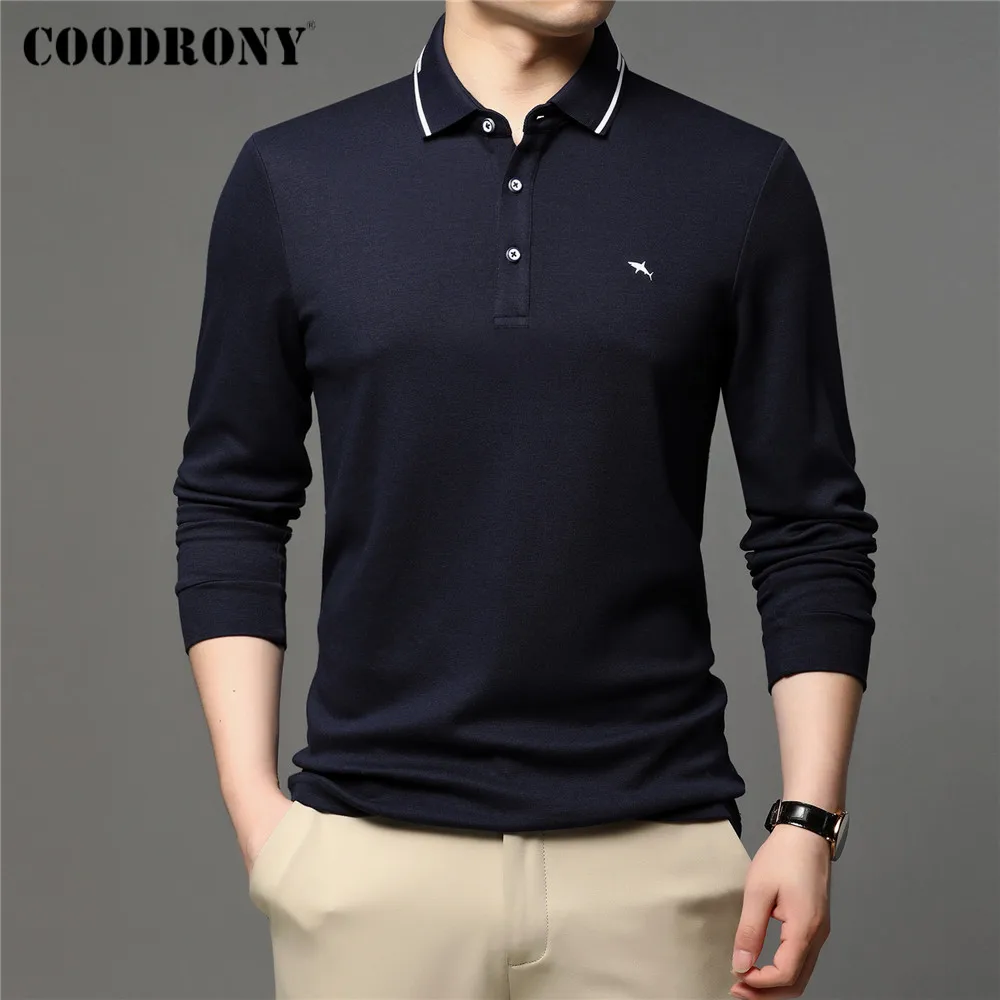 

COODRONY Brand Spring Autumn New Arrival High Quality Fashion Business Casual Gentleman Long Sleeve Polo-Shirt Men Clothes C5053