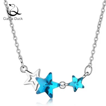 

New Beautiful Artificial Blue Crystal Five-pointed Star 925 Sterling Silver Fashion Jewelry Exquisite Fresh Women Necklaces N408