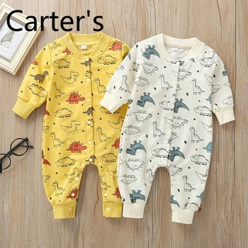 

Carter's Baby Onesies Cartoon Dinosaur Print Spring and Autumn Long Sleeve Dark Button Baby Romper Newborn Baby Girl Clothes