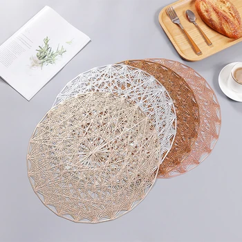 

4PCS PVC Round Bronzing Western Placemat Hollow Out Mat Table Mat Wedding Thermal Insulation Placemat