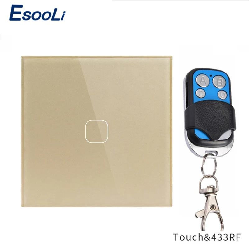 1 Gang Gold-B Esooli EU/UK стандартное Домашнее освещение 1 способ RF433 дистанционное управление настенный сенсорный выключатель, умный дом беспроводной пульт дистанционного управления выключатель света - Цвет: 1 Gang Gold-B
