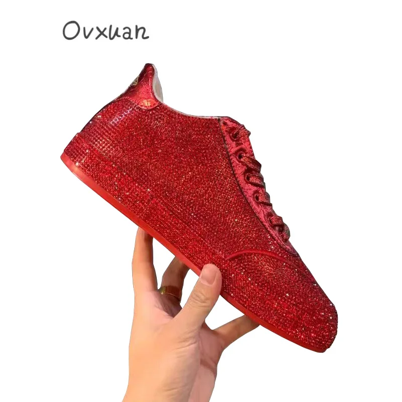 

OVXUAN Mens Luxury British Designer Casual Shoes for men Full Diamond Low top Sneakers Male Autumn Ankle Boots 2021 Botas Hombre