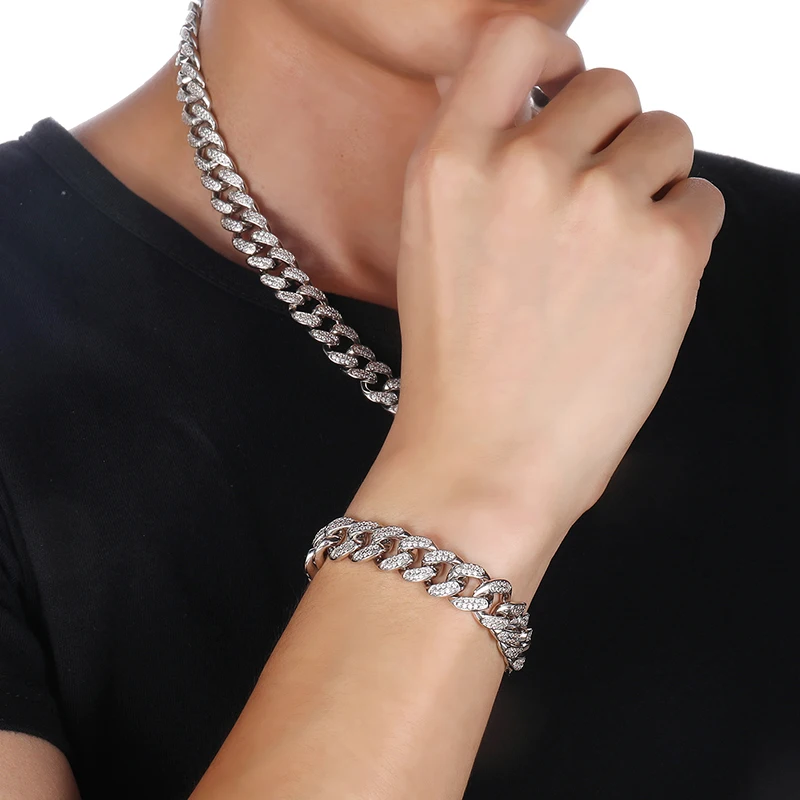 Hip Hop 12MM Full Iced Out AAA Zirconia Copper CZ Cuban Link Chain Necklace For Men Rapper Jewelry Gold Silver Color