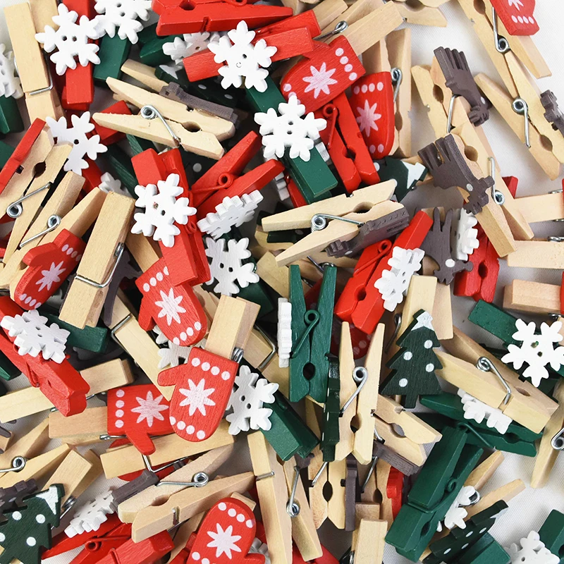 10pcssetColoredWoodenClipDecorativeChristmasPartySnowflake