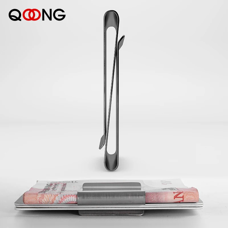 Metal Money Clip QOONG Stainless Steel Slim Double Sided Men Women Credit Card Money Holder Bill Clip Clamp ML1-006