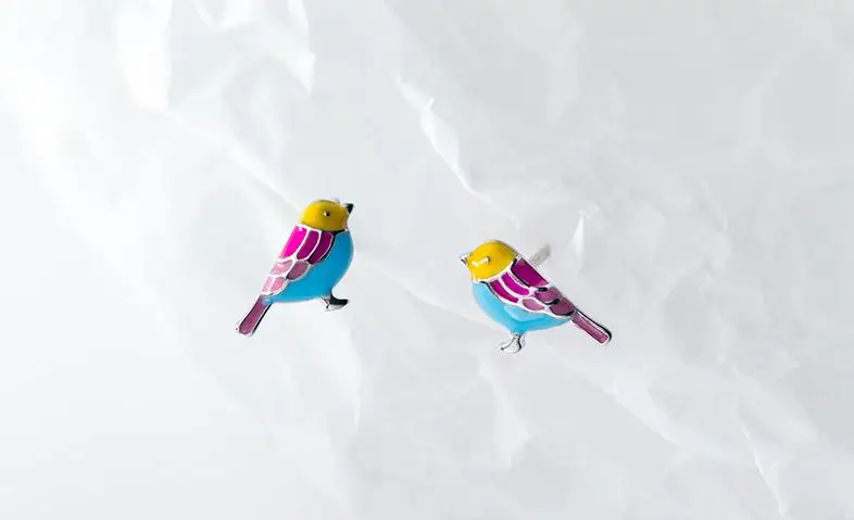 Дизайн 925 пробы серебряные ювелирные изделия в виде животных милые цветные серьги-гвоздики в виде птиц для женщин и дочек подарок для маленьких девочек