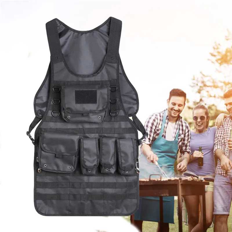 

High Quality Tactical Vest Apron Practical 2 Large Pouches And 3 Smaller Pouches Adjustable Side Strap Household Yard BBQ Apron