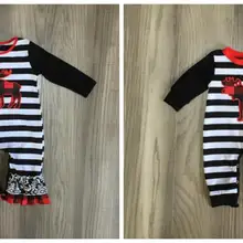 Рождественская Одежда для маленьких девочек и мальчиков; детская одежда из молочного шелка для малышей; хлопковая Изысканная детская одежда в черную полоску с рисунком оленя; Ползунки с оборками