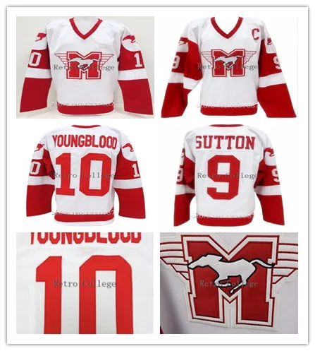 

9 sutton 10 Dean YoungBlood Rob Lowe Mustangs Retro throwback Hockey Jersey Embroidery Stitched Customize any number and name