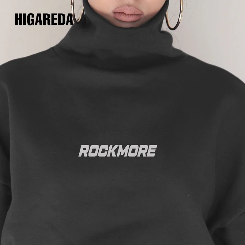 

HIGAREDA Letter Print Turtleneck Hoodies Women Long Sleeve Crop Top Sweatshirt Autumn Drawstring Casual Sweat Shirt Streetwear