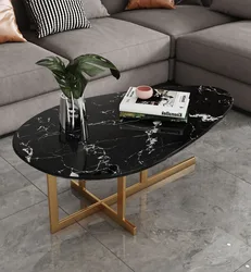 Meuble de salon de luxe, table basse, table centrale, petit appartement, table d'appoint en marbre, plateau ovale 