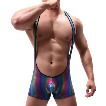 

Sexy Rainbow Bodywear Men Jockstrap Pouch Push Up Bodysuit Mens Body Shaper Wear Suit Underwear Male Wrestling Undershirt Boxer