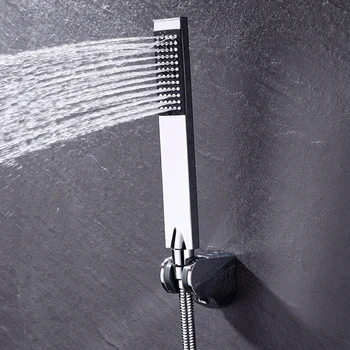 

Square Hotel Shower Head Set Easy Install Wall Mounted Bathroom Luxury Brass Handheld Accessories With Hose And Holder Home
