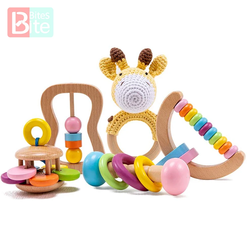 Toddler Toy Wooden-Toys Crochet Rattle Baby-Product Teether-Toy-Set Organic Safe DIY