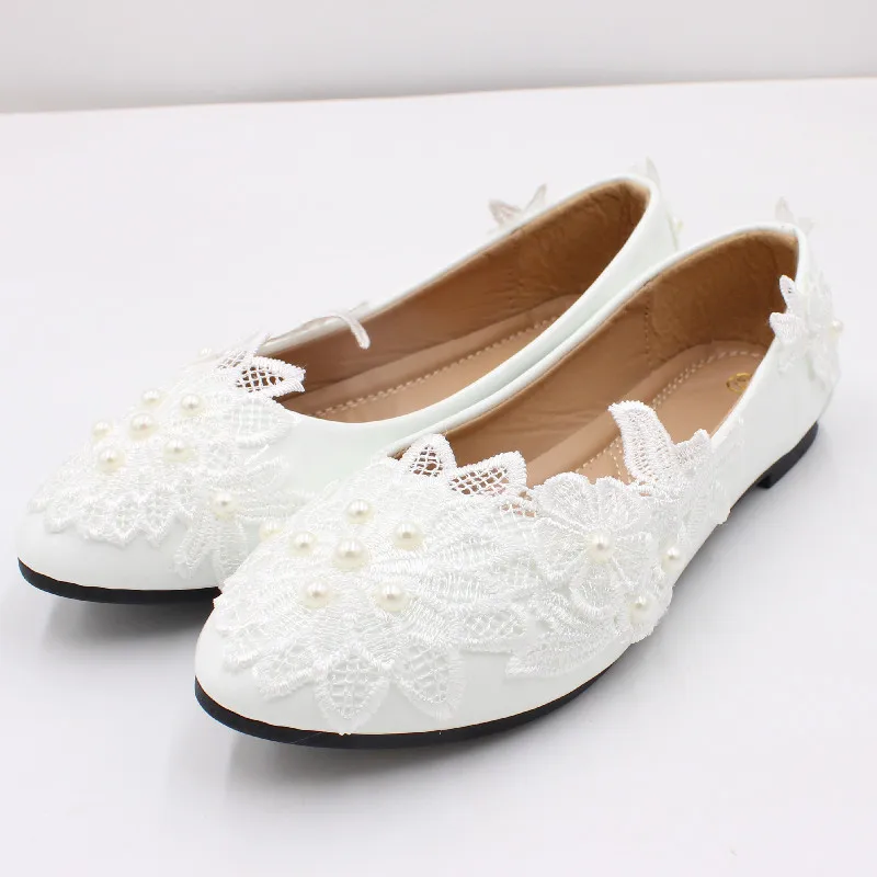 Sorbern New White Flower Bridal Flats Lady Wedding Flat Shoes Large