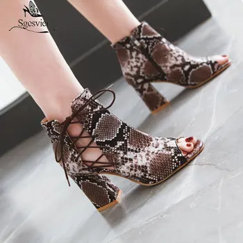 

Sgesvier 2020 new arrival summer boots peep toe high heels shoes lace up +zip fashion lady boots comfortable ankle boots women