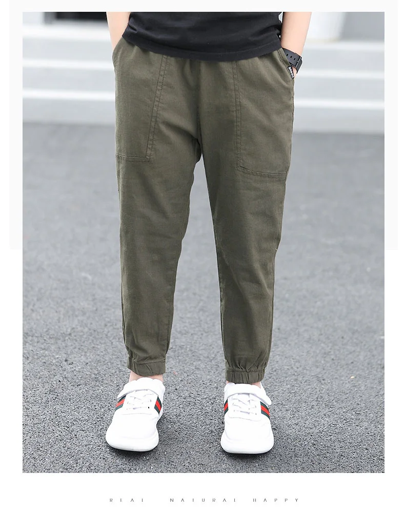 Teen Boy's Pants Kids Spring Autumn Solid Cotton Full Trousers Casual Slim Stretch Jogger Sweatpants 6-16 Years
