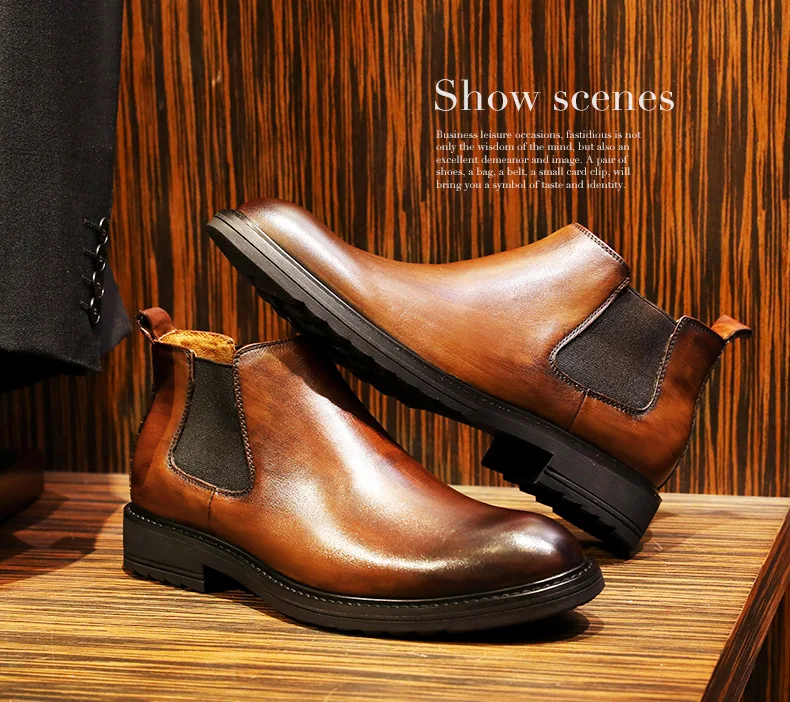 DESAI брендовая оригинальная обувь «Челси»; Для мужчин; ботинки из натуральной кожи на резиновой подошве, Мокасины, мужские туфли из натуральной воловьей кожи с отделениями ботинки сапоги для мужчин