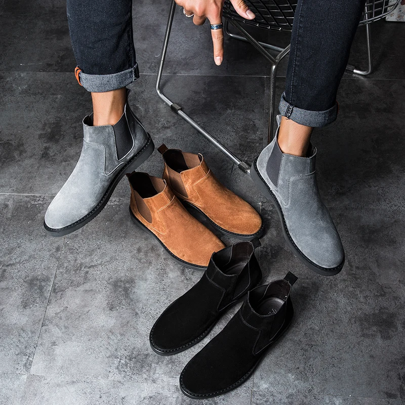 Ботинки «Челси»; коллекция года; зимние классические замшевые ботинки; мужские модные зимние повседневные ботинки на шнуровке; черные классические мужские ботинки по щиколотку