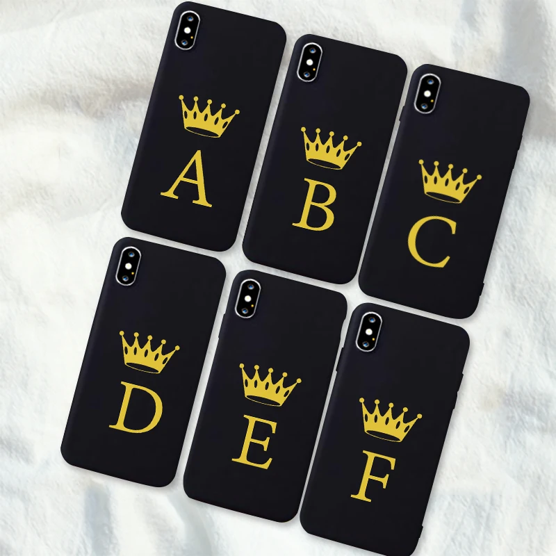 

Crown gold couple monogrammer combination black soft silicone TPU phone cover case for iPhone 11Pro MAX 6 7 8Plus MAX XR XS X10