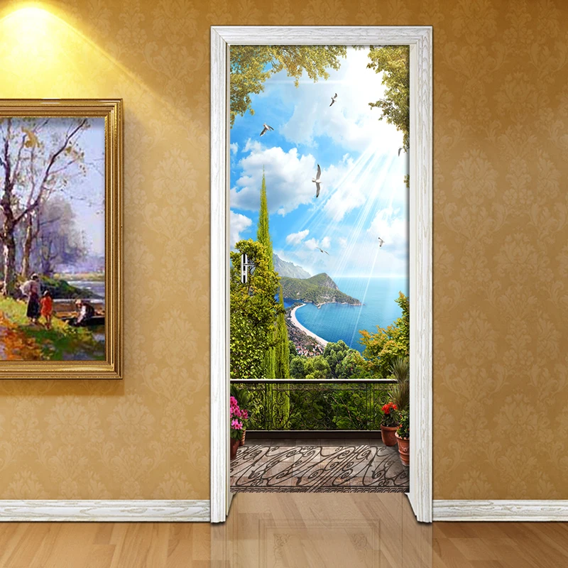 2 шт./набор водонепроницаемые 3D наклейки на дверь в виде сада озера|Дверные