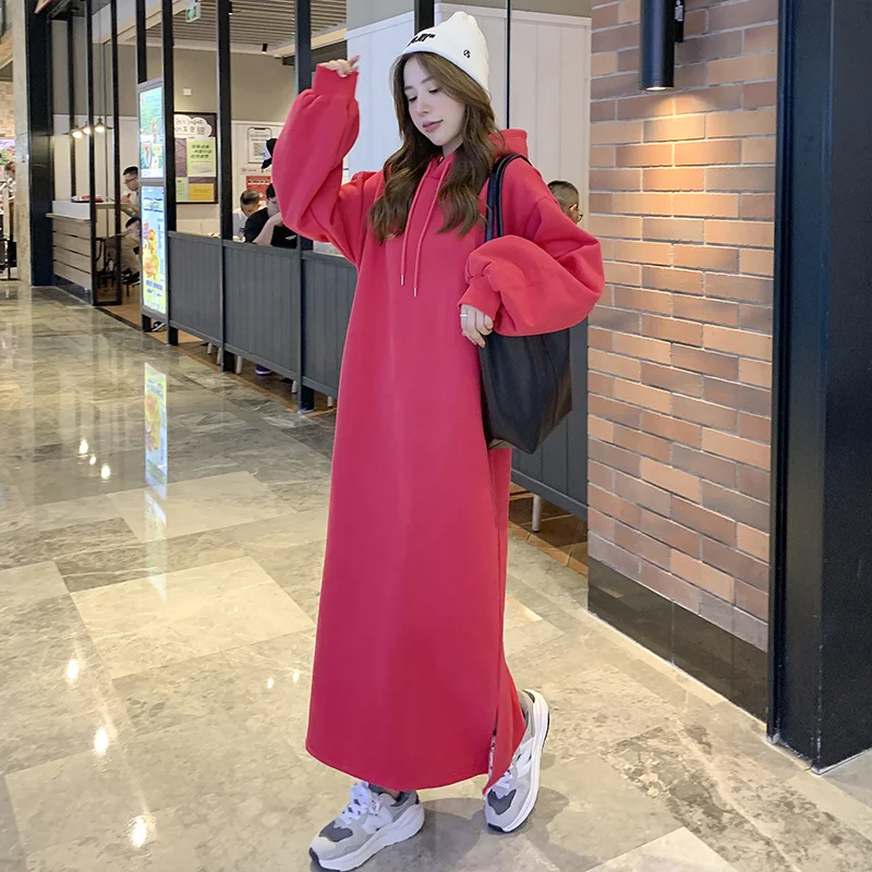 Felpa con cappuccio spazzolata con cappuccio lungo stile coreano sopra il  ginocchio nuovo abito autunno e inverno da donna cappotto Pullover a  fessura dimagrante sciolto|Hoodies \u0026 Sweatshirts| - AliExpress