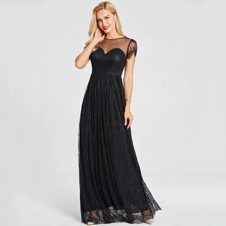 Black Dressv бордовое вечернее платье с овальным вырезом размера плюс элегантное ТРАПЕЦИЕВИДНОЕ ПЛАТЬЕ с короткими рукавами для свадебной вечеринки кружевное вечернее платье - Цвет: Black