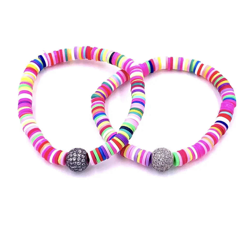 Boho Rainbow Heishi Полимерная глина дисковый шарик CZ Flash Ball стрейч браслет для женщин и