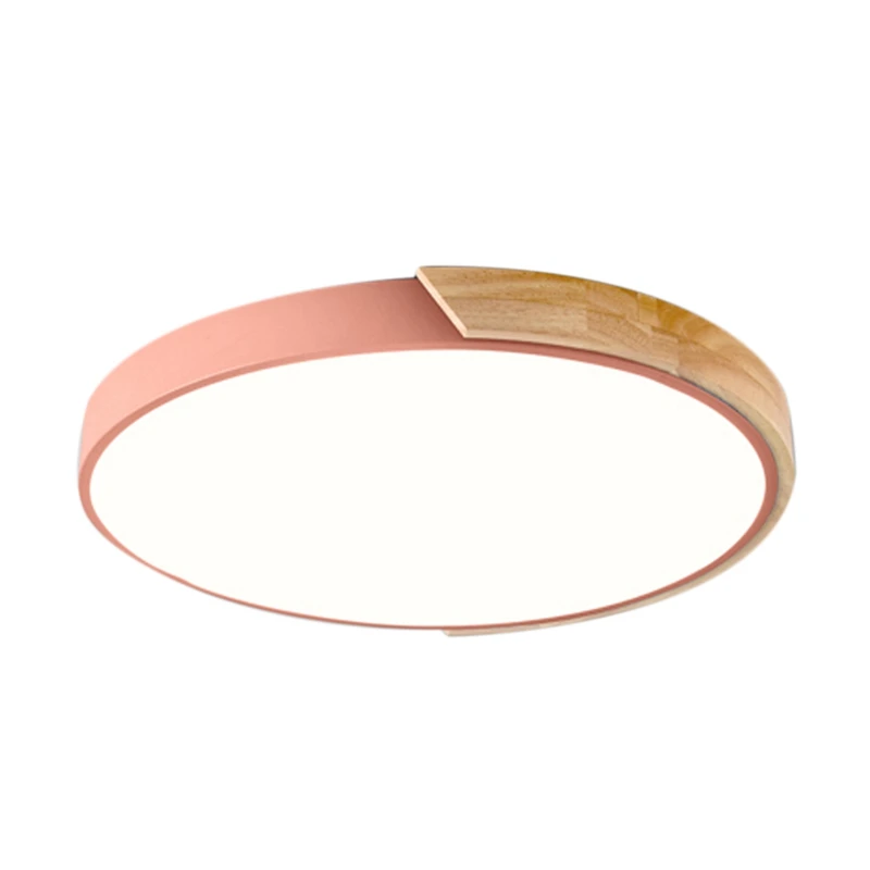 

Nordic Oak Wood Remote Control Adjustable Led Ceiling Lamp Round Bedroom Lamps Pink 30Cm