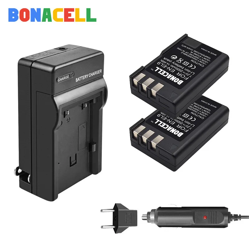 2 battery Charger BONACELL EN-EL9 RU EL9 EN-EL9a RU EL9a EL9a Камера Батарея+ Зарядное устройство для Nikon EN-EL9a D40 D60 D40X D5000 D3000 Камера - Цвет: 2 battery Charger